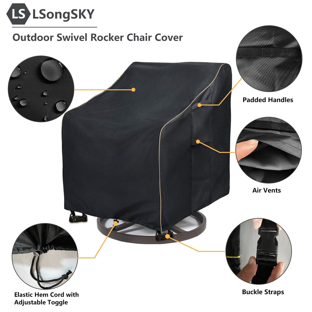 LSongSKY material close-up shows waterproof Oxford fabric with PU coating.