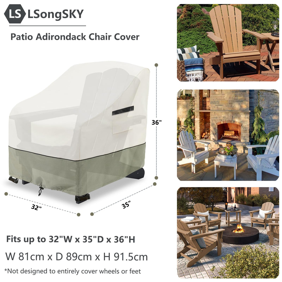 LSongSKY drawstring hems provide snug fit for Adirondack chairs.