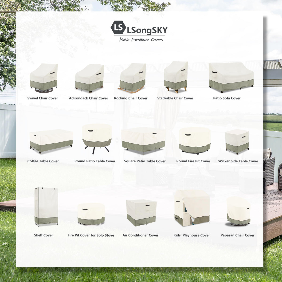 LSongSKY beige Adirondack cover with waterproof fabric protects outdoors.