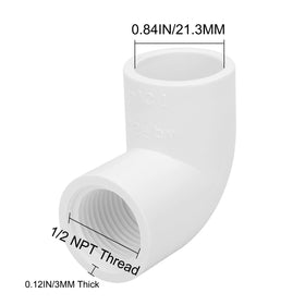 LSWTEIZ 12-pack 1/2-inch PVC elbow shows socket end and female-thread connection.