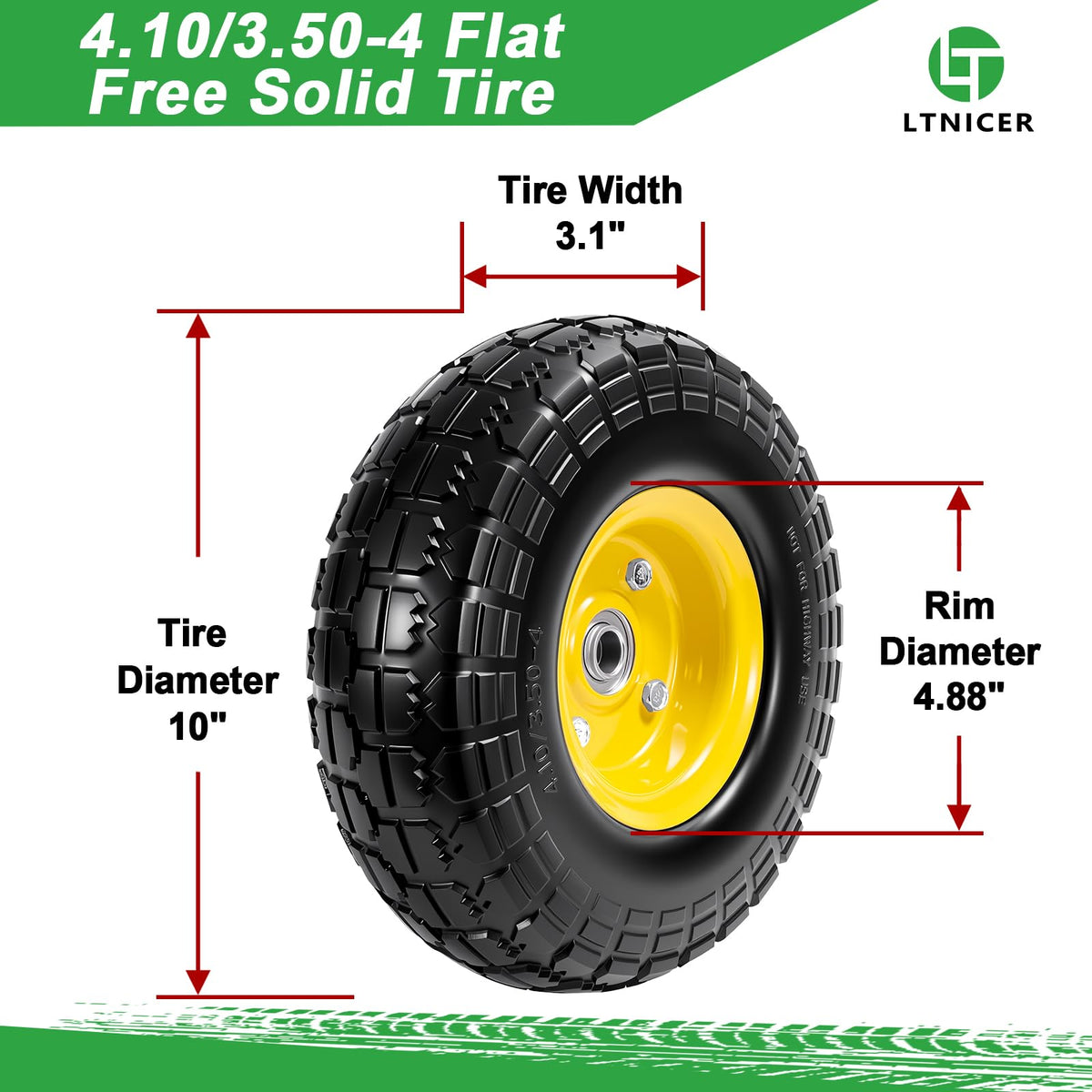 LTNICER 10-inch tire side view, ready for heavy-duty use.