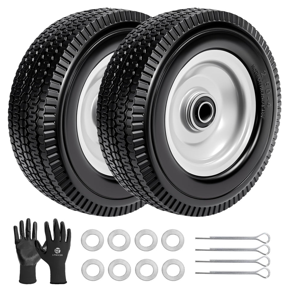 LTNICER 10-inch solid tire with wheel for garden carts offers puncture-free reliability.