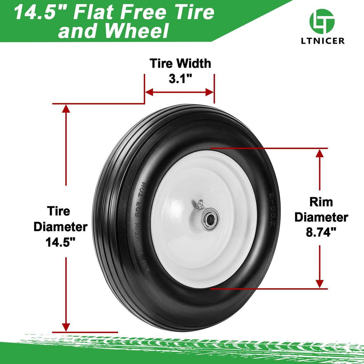 LTNICER tire for 4.80/4.00-8 wheels ensures smooth movement on uneven ground.