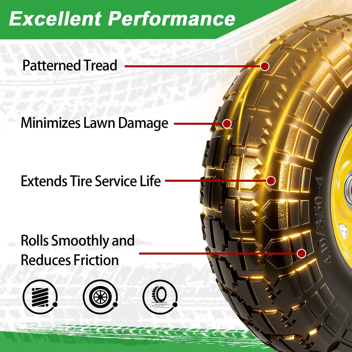 LTNICER 410-350-4 tire-wheel assembly, easy installation.