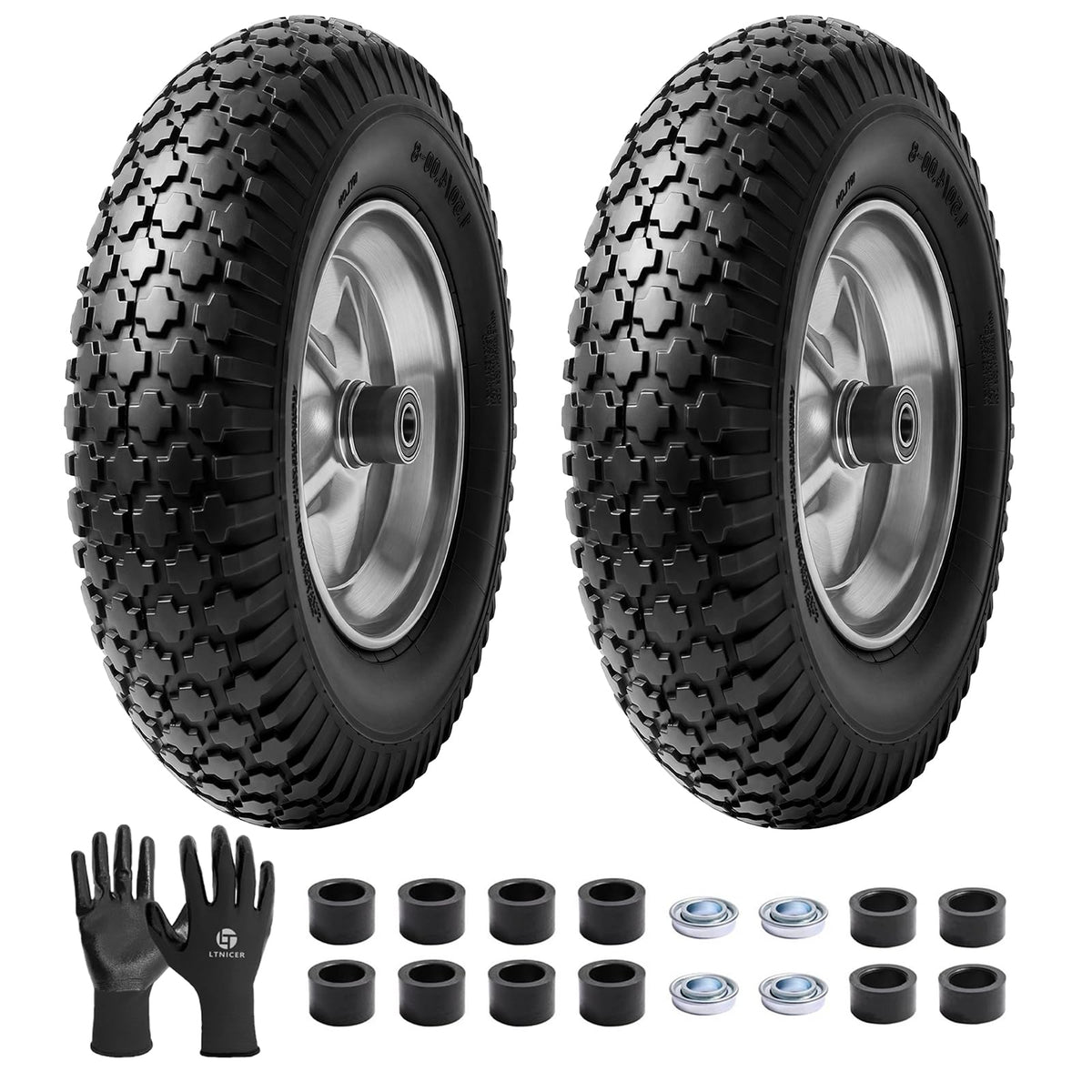 LTNICER flat-free 4.80/4.00-8 tire and wheel for wheelbarrow use