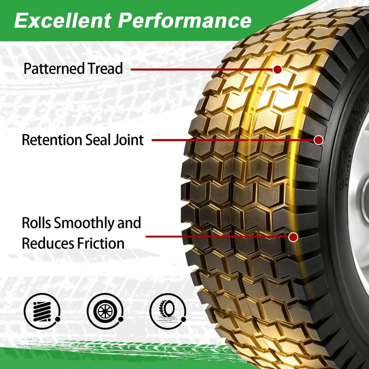 LTNICER 6-inch rim flat-free tire ready for rugged lawn use