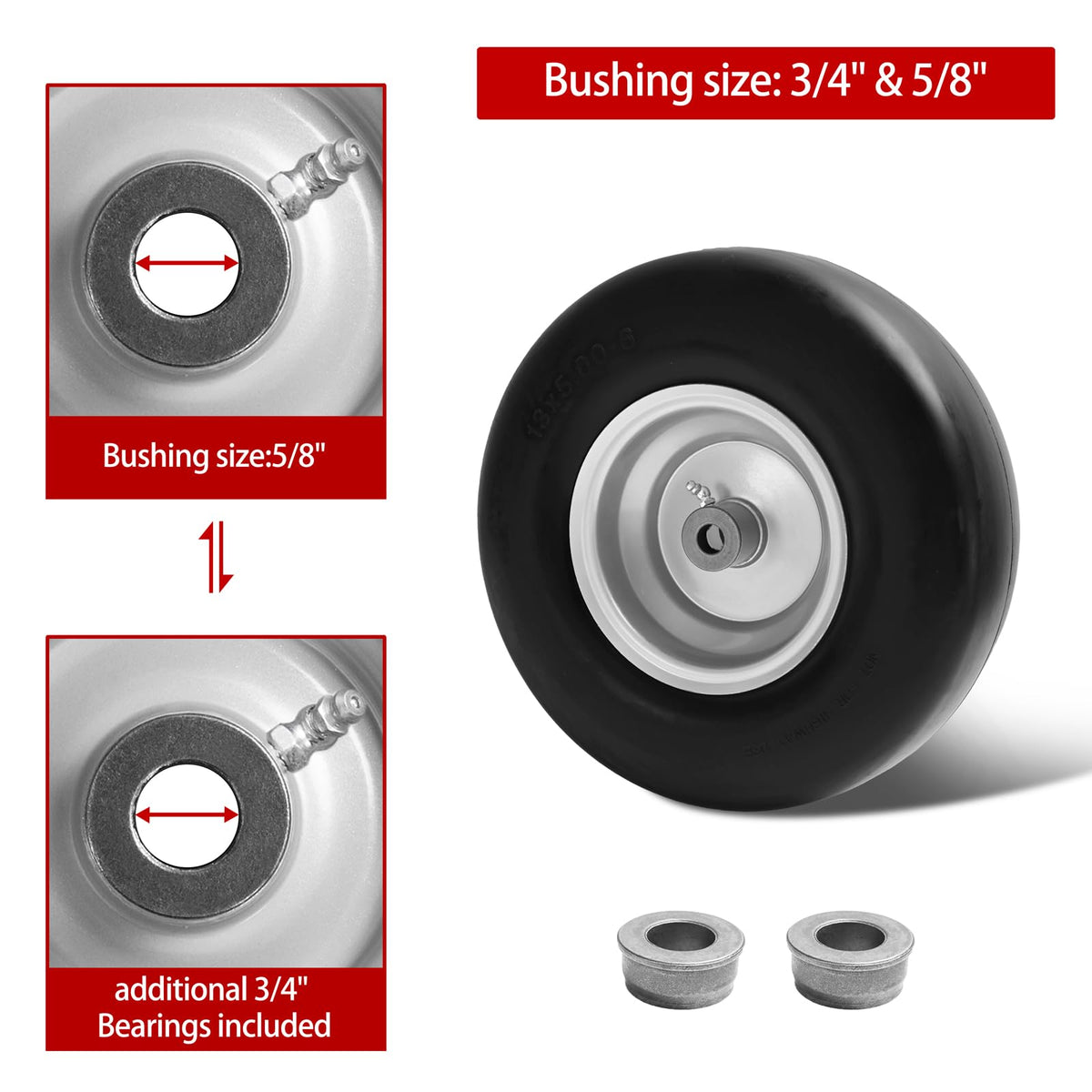 LTNICER bearing set 5-8-inch included for versatile axle compatibility.