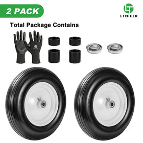 LTNICER wheelbarrow tire kit includes spacers and bearings for installation.