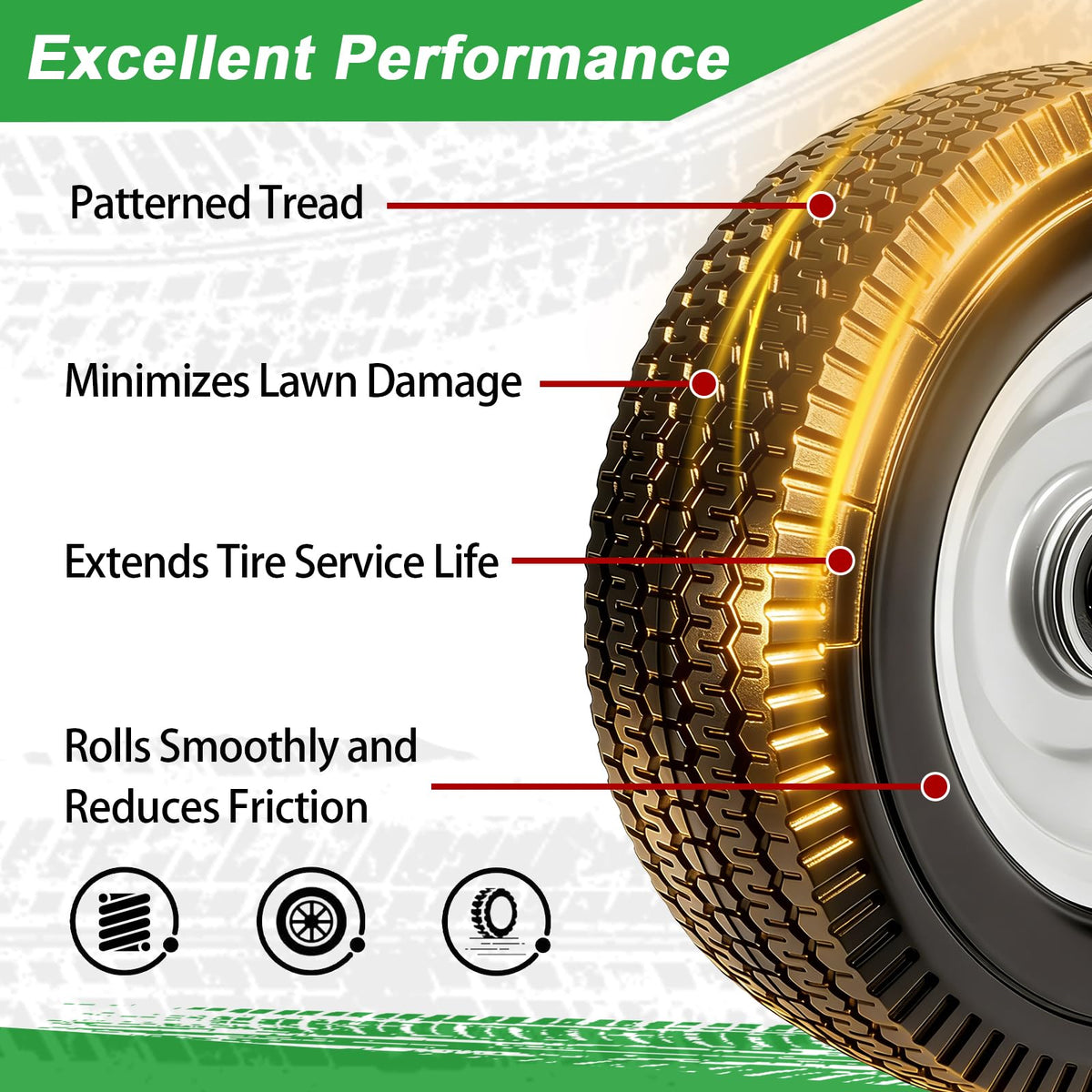 LTNICER polyurethane solid tire provides durable replacement for cart wheels.