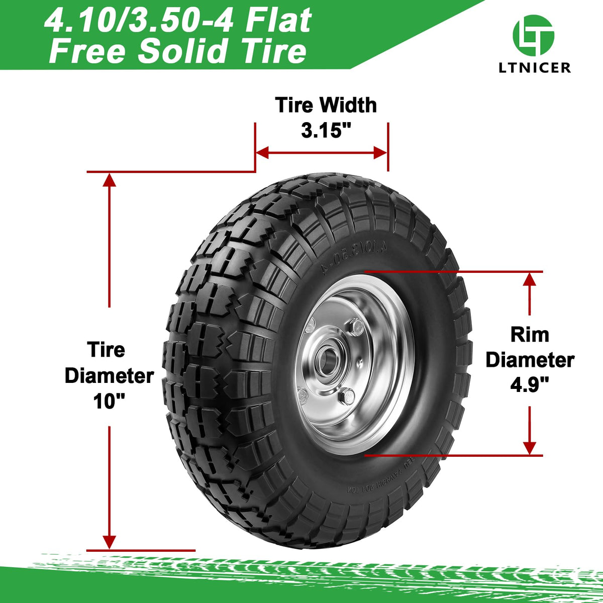 LTNICER solid tire tread close-up highlighting puncture resistance.