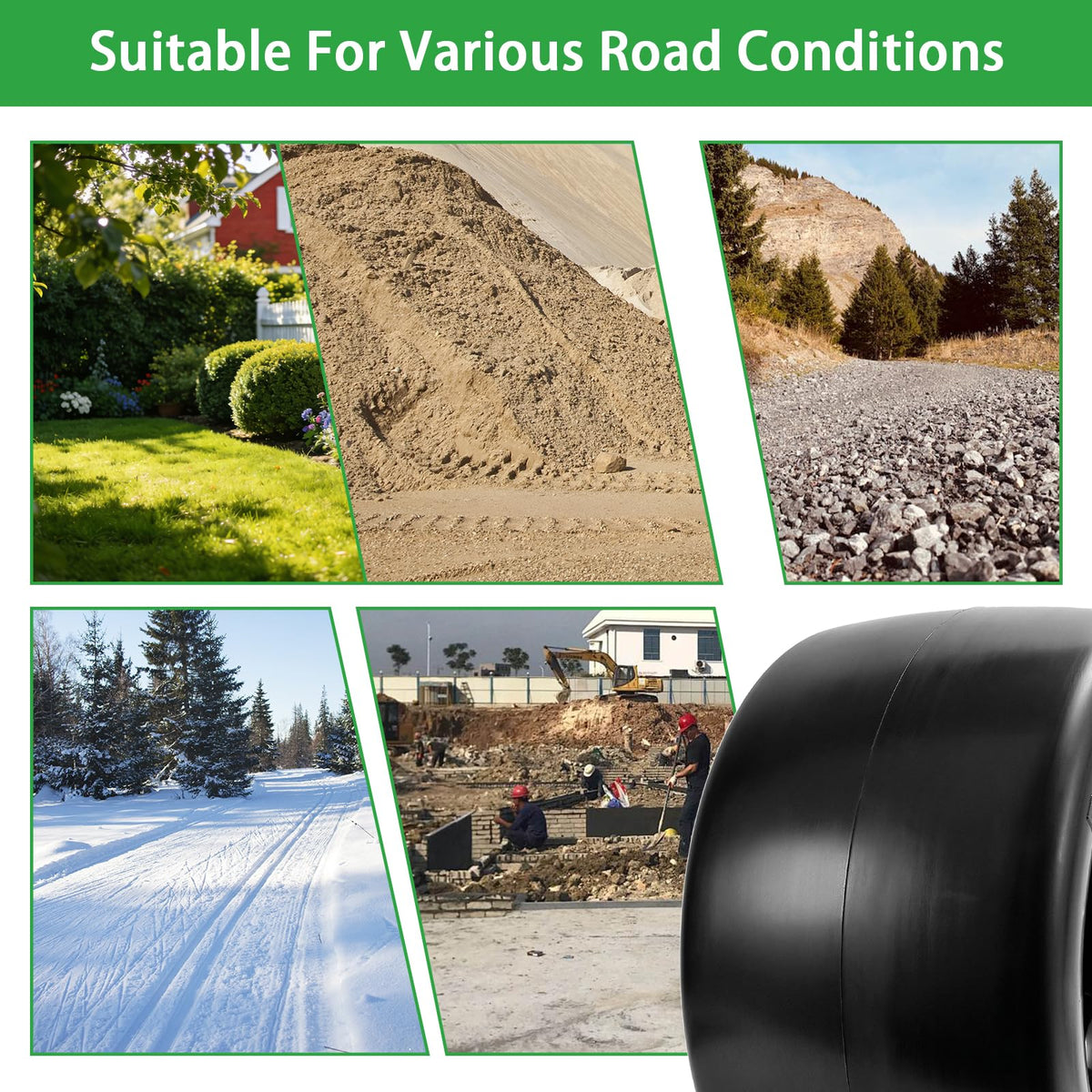 LTNICER puncture-proof solid rubber core reduces maintenance for lawn care.