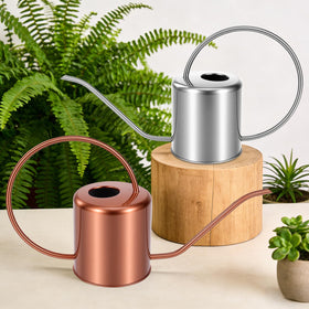 LTSUMI long-spout stainless watering can shown for targeted reach around pots.