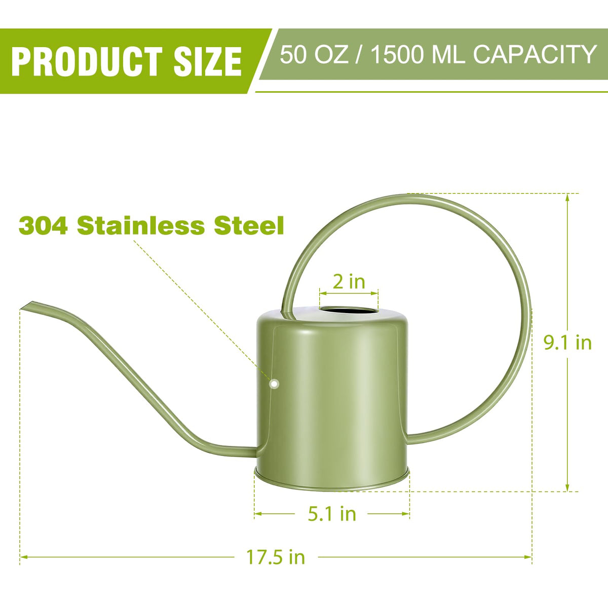 LTSUMI stainless steel watering can 50 oz capacity suits indoor and outdoor care.