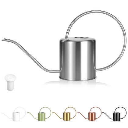 LTSUMI plant watering can 50 oz silver with long spout for precise indoor watering.