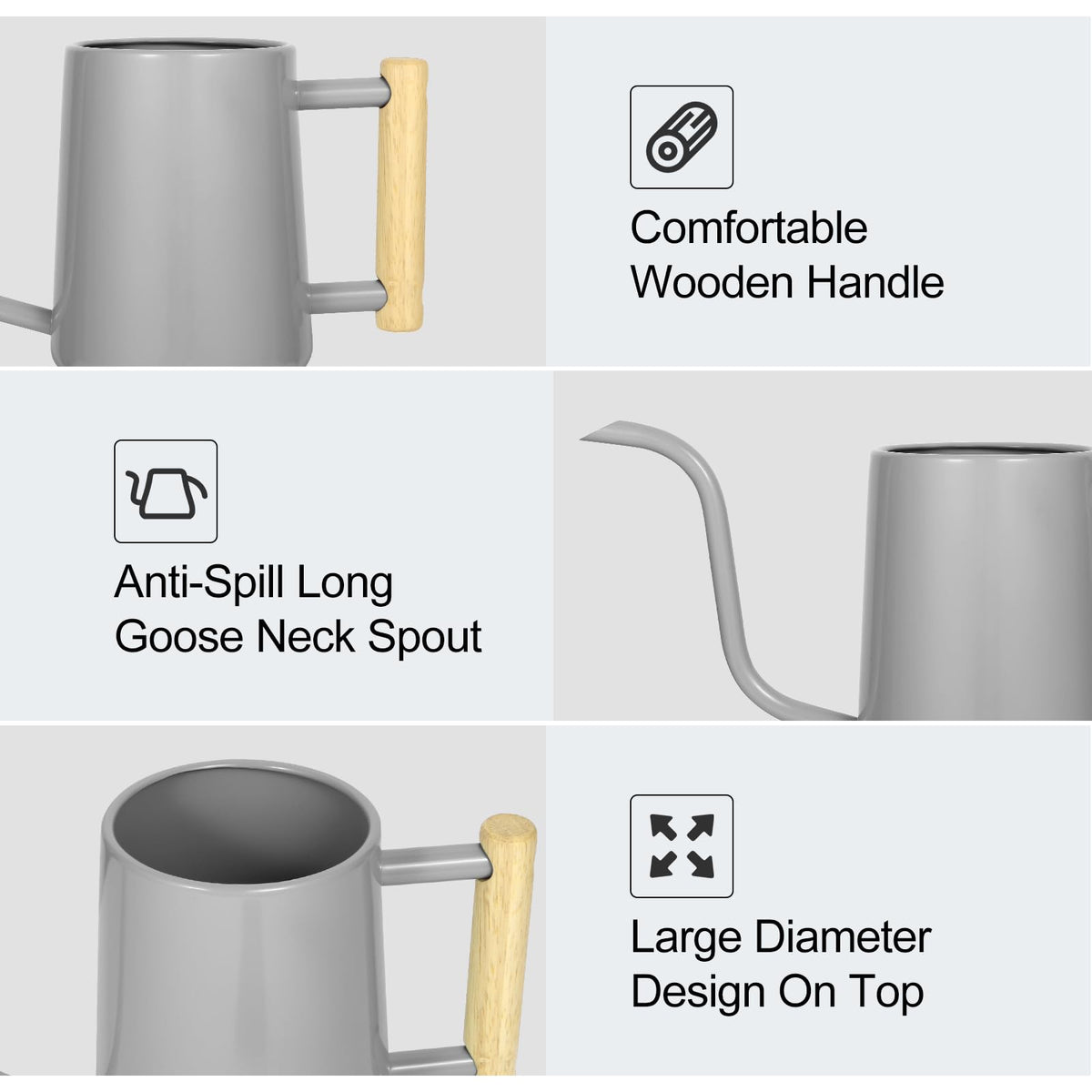 LTSUMI gray watering can suits indoor and outdoor use with decorative appeal.