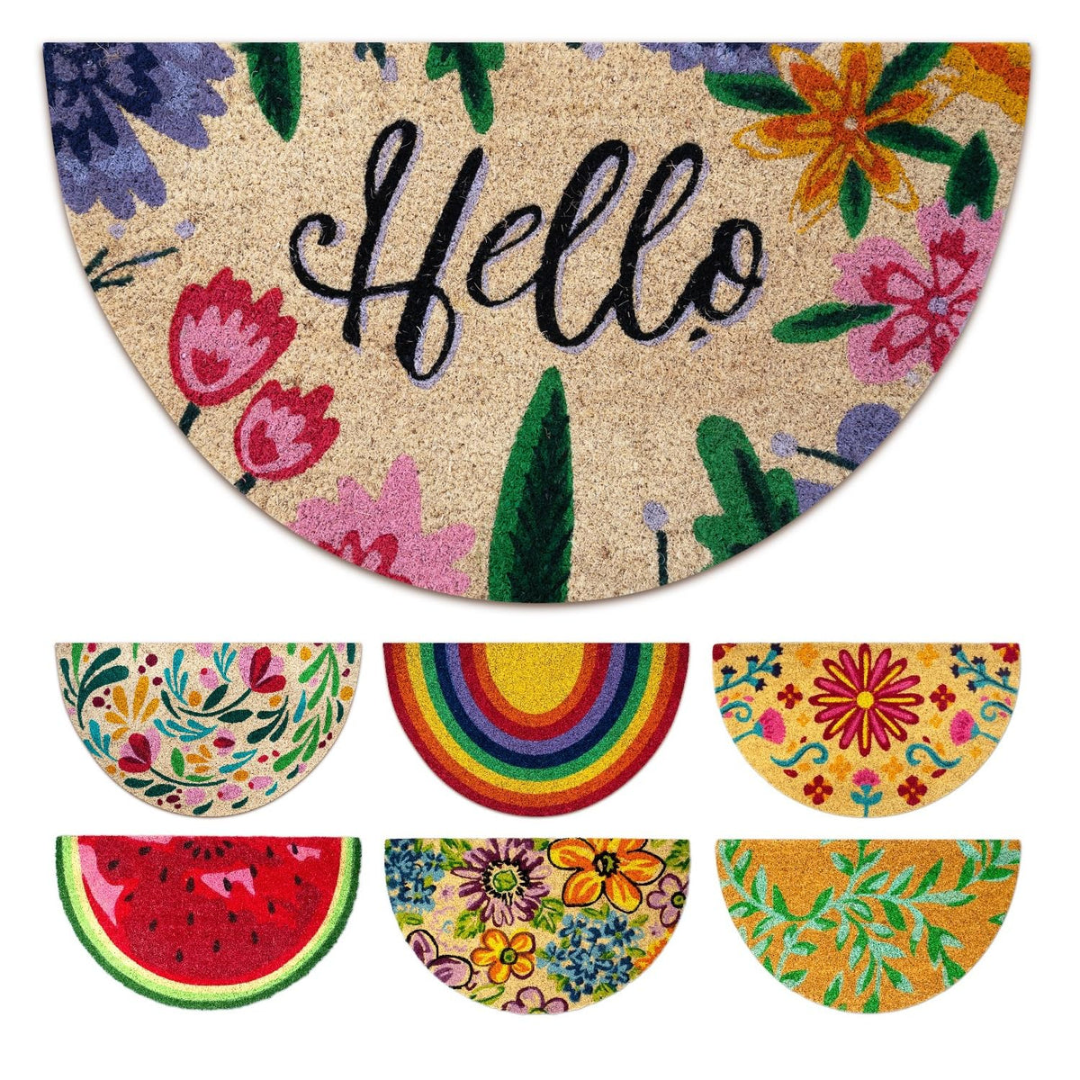 LUA VIKA coir door mat Hello design welcomes guests and traps dirt at the threshold.