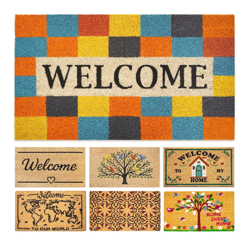 LUA VIKA coir outdoor door mat with modern welcome at the front door