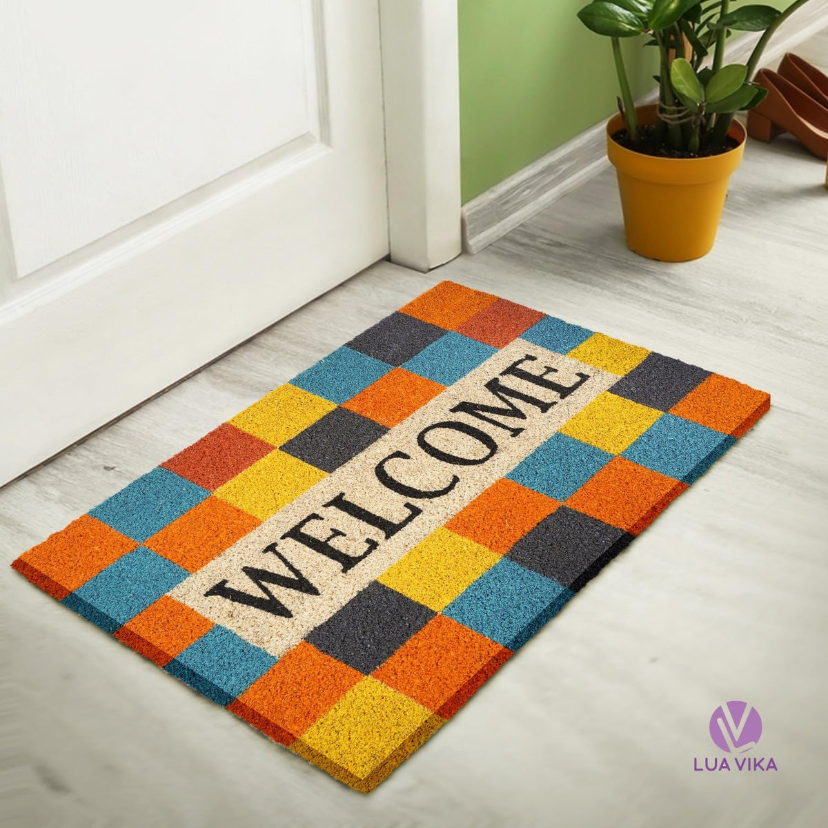 LUA VIKA coir outdoor mat showing non-slip backing for stability
