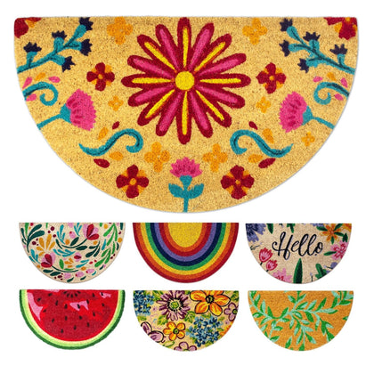 LUA VIKA coir doormat flowery at the front door traps dirt and welcomes guests.