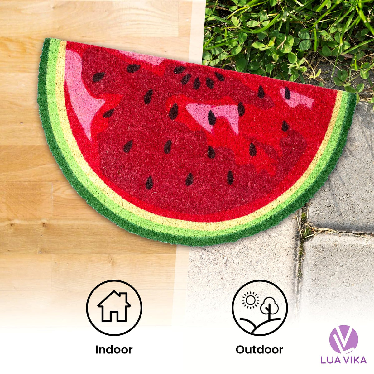 LUA VIKA coir doormat features non-slip backing for safer entry