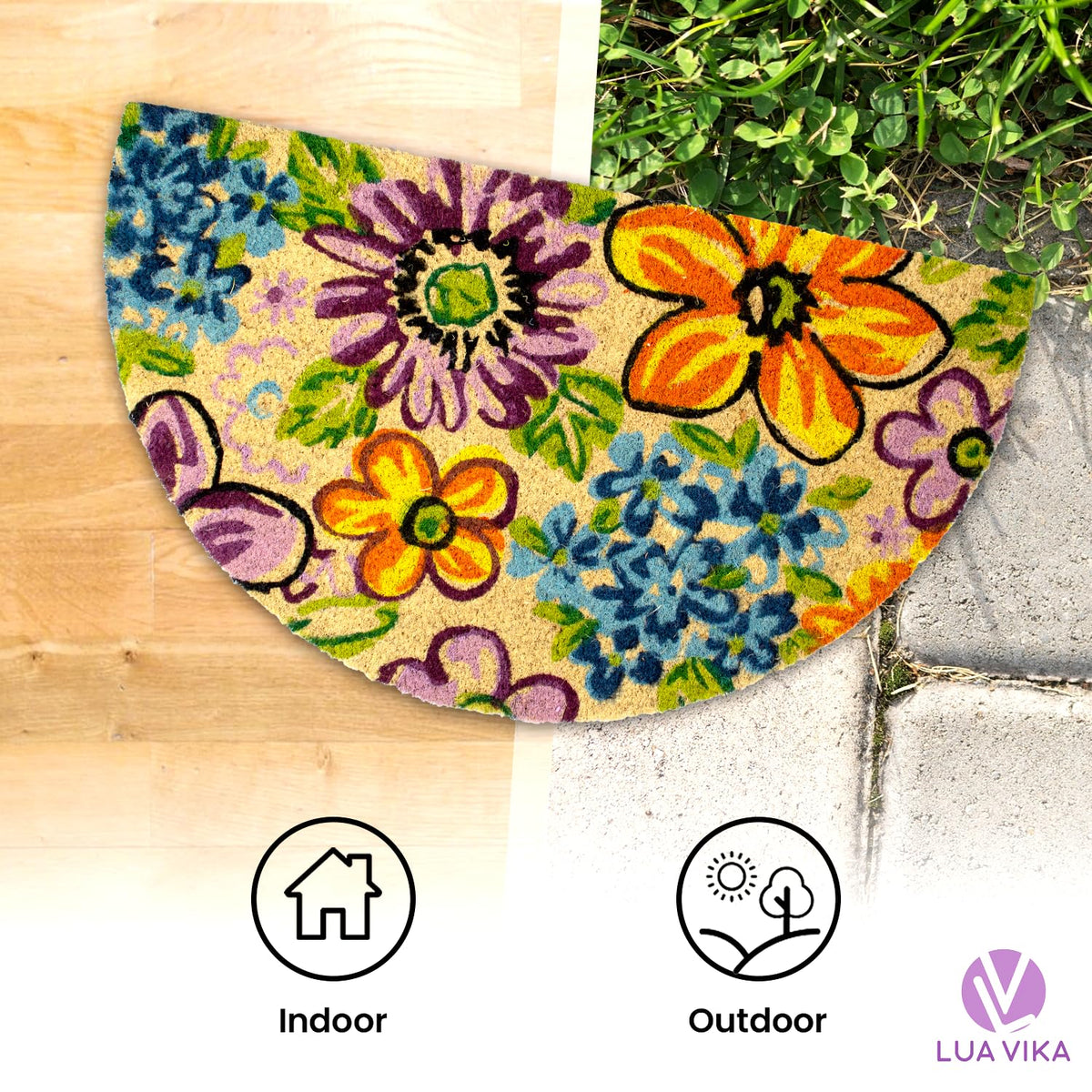 Lua Vika mat features non-slip backing for stable entrances.
