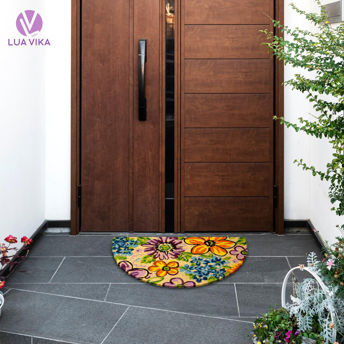 Lua Vika 16x27-5 inch doormat fits standard entryways.