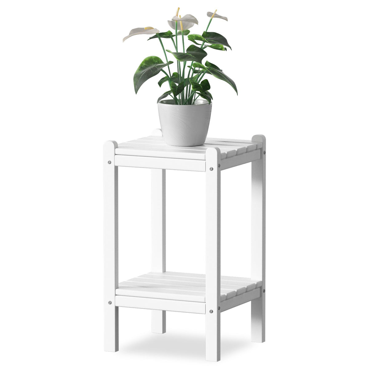 LUBITTE outdoor side table boasts a stylish white wood-like finish
