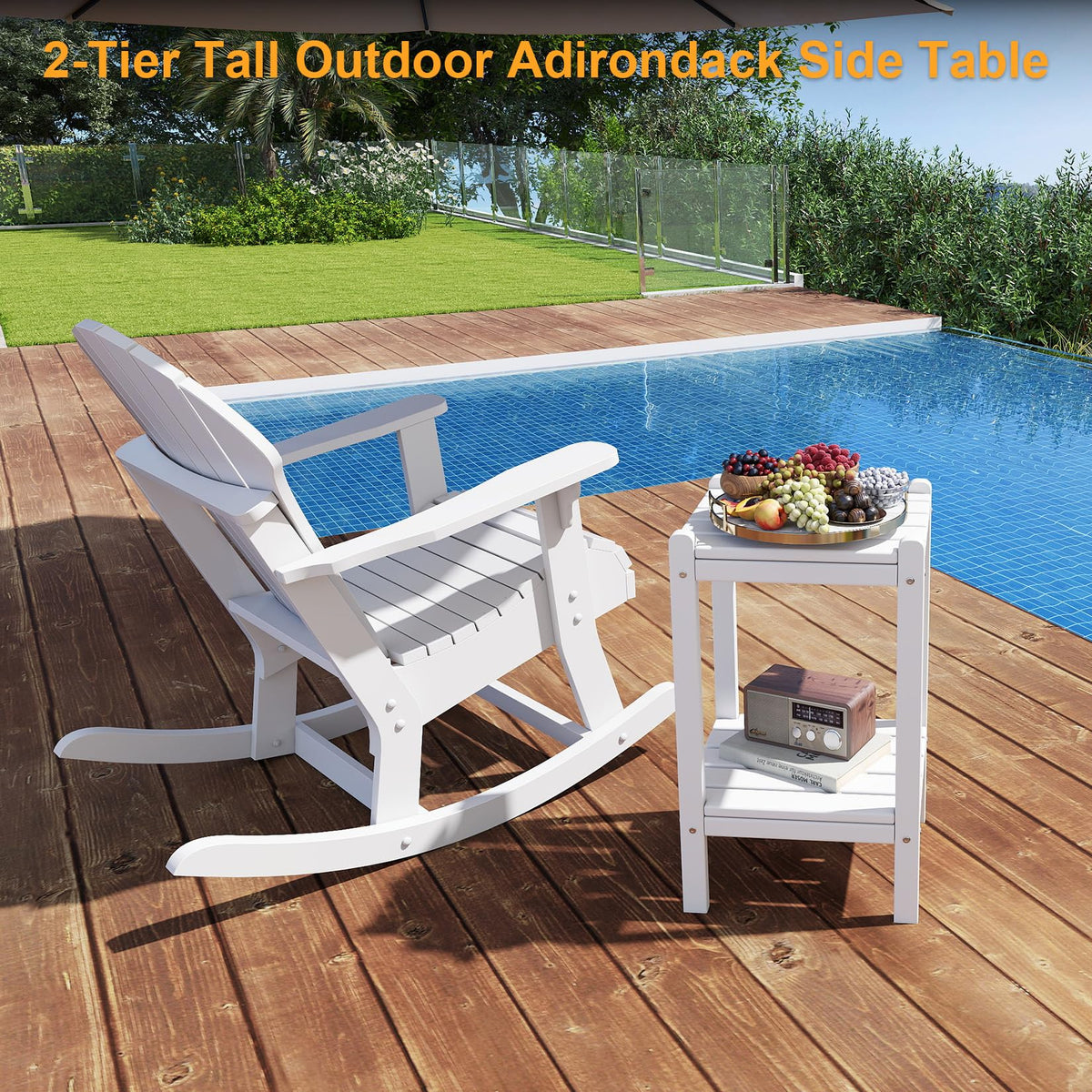 LUBITTE outdoor side table shows sturdy legs for stable placement on decks