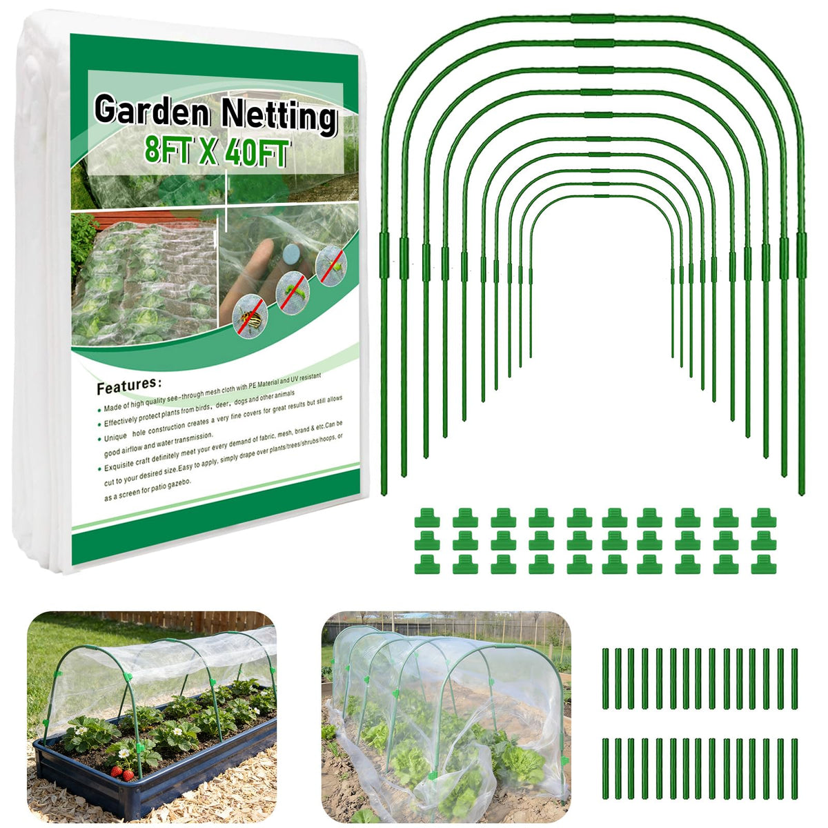 LUBORN garden netting kit over raised beds with ultra-fine mesh for pest protection.