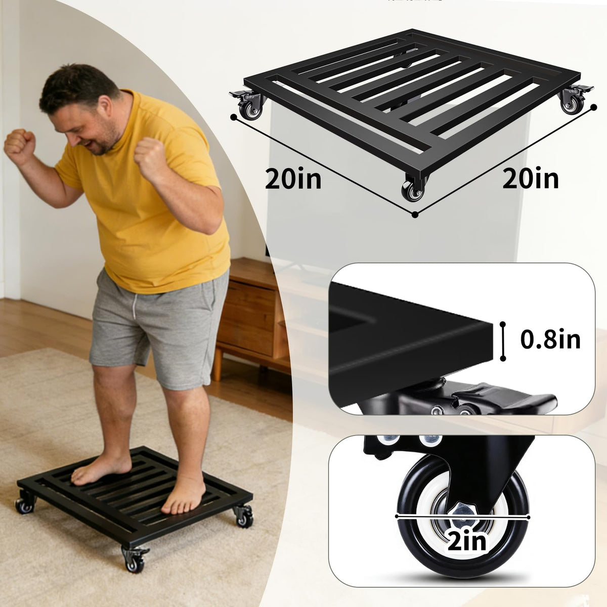 LUBORN heavy-duty plant dolly shows 650 lb capacity for effortless repositioning of heavy pots.
