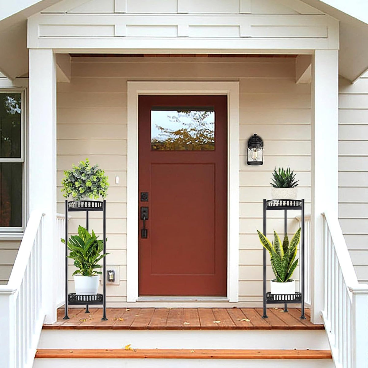 Luborn 30in two-tier plant stand right side view highlighting durable outdoor-ready design