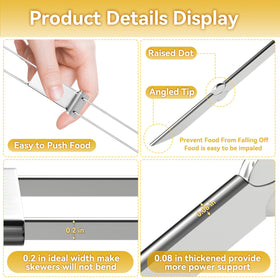 Lucalda skewers with flat dual blades prevent spinning for even cooking