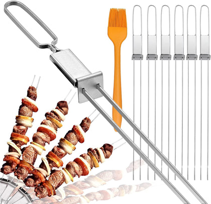 Lucalda kabob skewers with push-bar allow easy removal from hot skewers