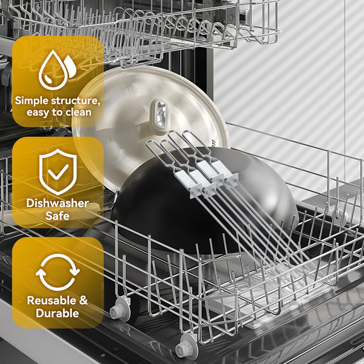 Lucalda skewers dishwasher safe for effortless cleanup after barbecue.