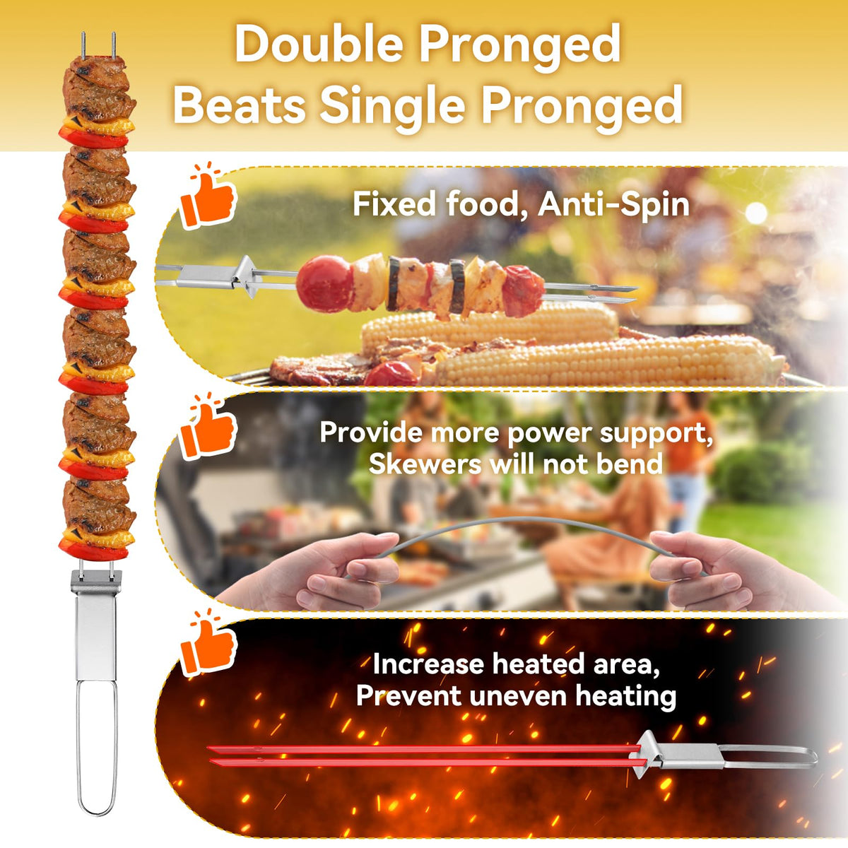 Lucalda skewers thirteen inch length allows grilling more ingredients at once.