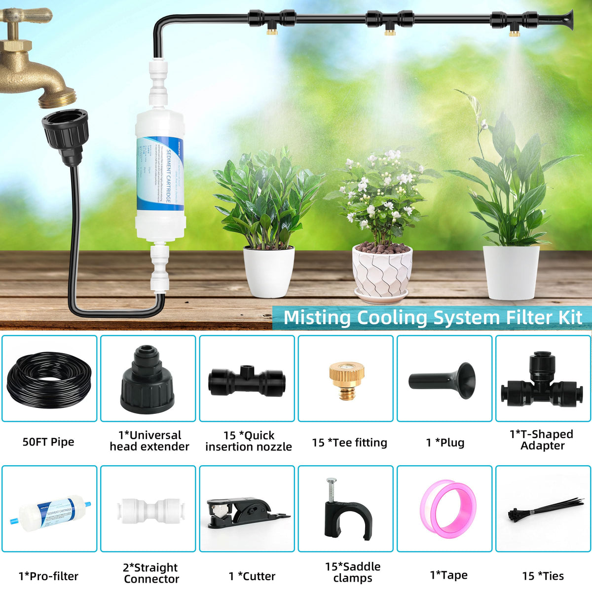 lucdnc easy-install misting kit for DIY outdoor setups.