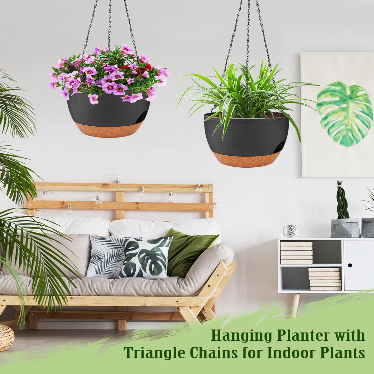Lucieblessdesign black hanging planter lends modern style to porch or balcony