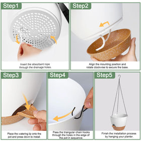 Lucieblessdesign self-watering tray planter white keeps plants hydrated during trips.