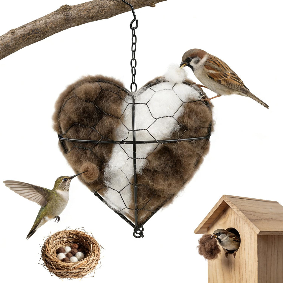 Lucift Alpaca Fiber Bird Nesting Heart close-up shows cozy interior for shelter.