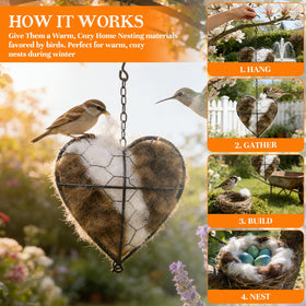 Lucift Alpaca Fiber Bird Nesting Heart in a winter garden scene.