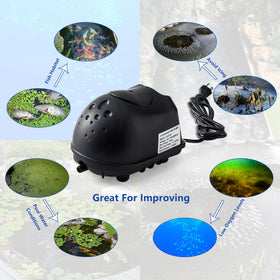 Luckerain 35w-pond-compressor highlights compact yet powerful aeration for mid-to-large ponds.