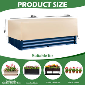 LUCKIPLUS elastic drawstring cover securely fits planter boxes with adjustable cords for windy days.