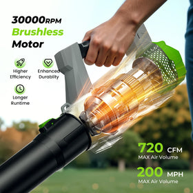 LUCKYTECH leaf blower on patio clearing leaves and debris.
