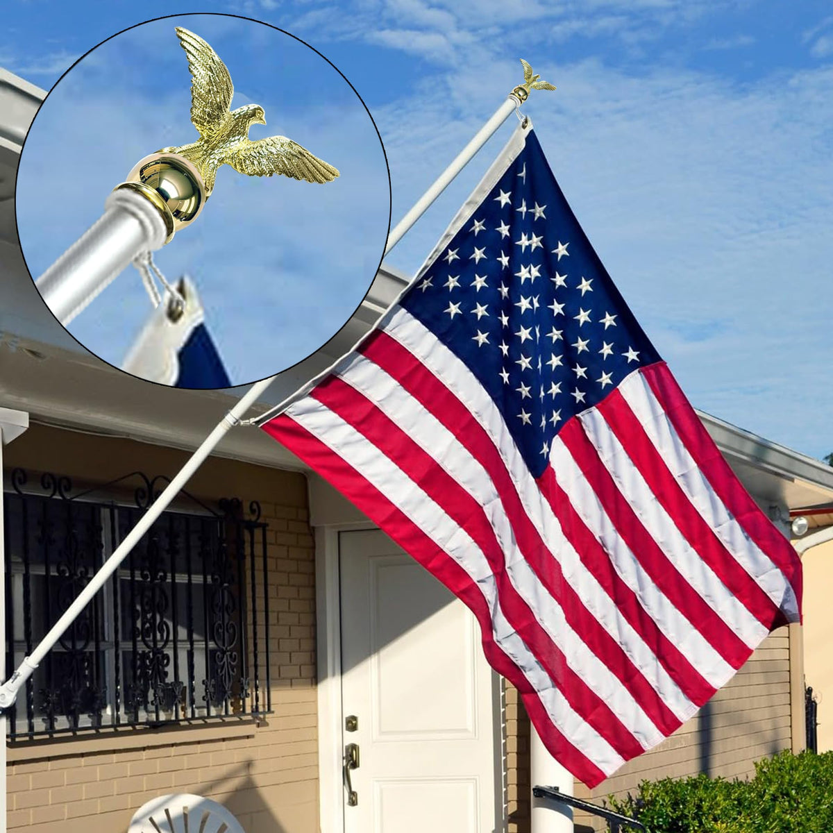 Luckupper patriotic eagle topper adds curb appeal to any flagpole.