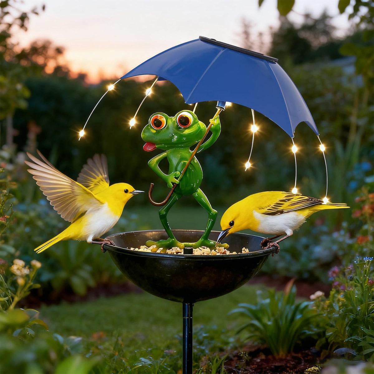 Luckybell frog umbrella lights illuminate garden paths with warm ambience