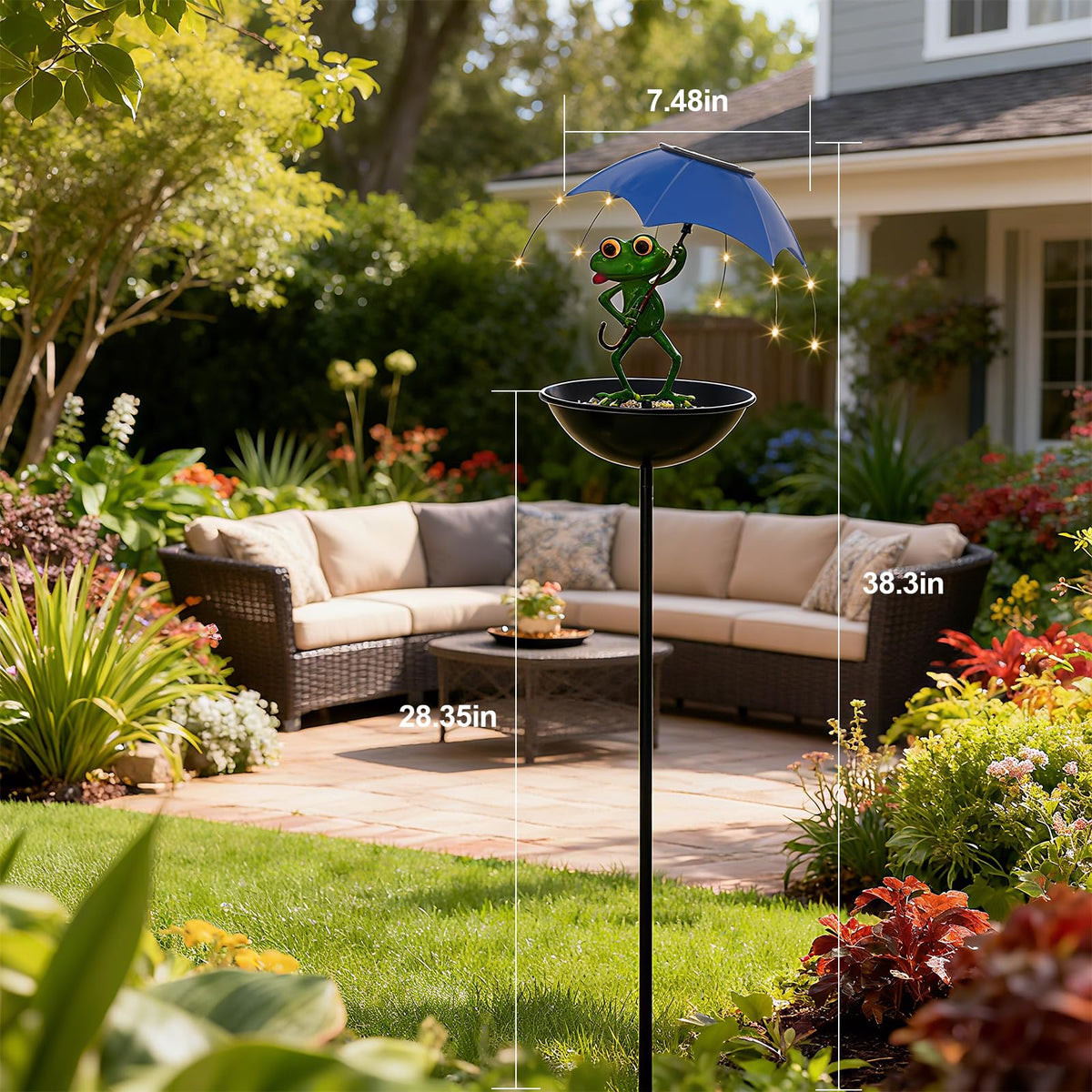 Luckybell solar bird feeder frog attracts birds with sun powered feeding