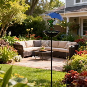 Luckybell solar bird feeder frog attracts birds with sun powered feeding