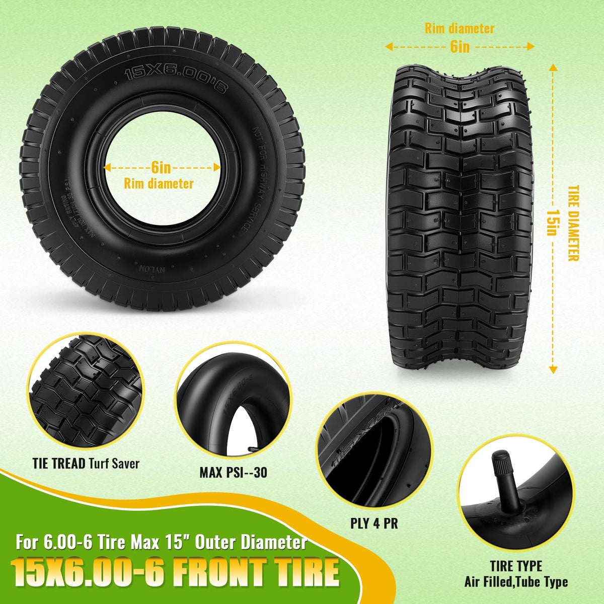 LuckySlycyc tire tread close-up showing turf-friendly grip on grass and slopes.