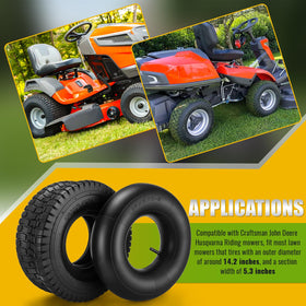 LuckySlycyc installation-ready tire on riding mower for easy replacement.