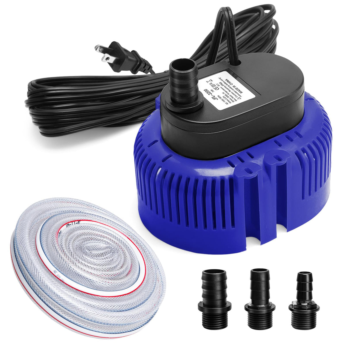 LuckySlycyc sump pump in blue quickly clears water from pool covers.